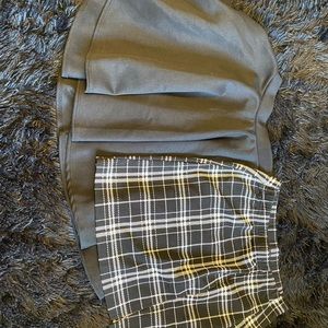 2 Skirts, black & black plaid